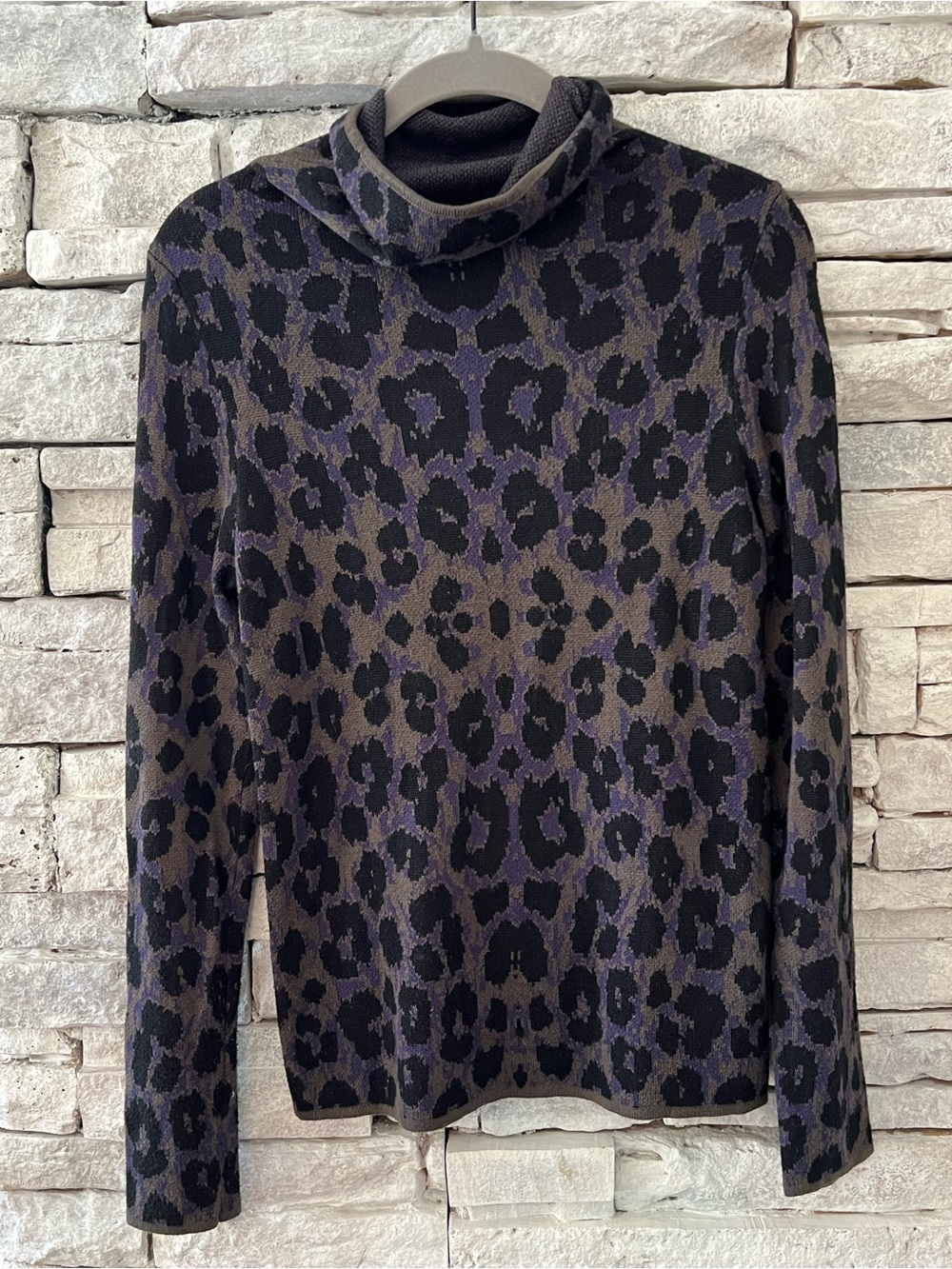 Anthropologie Leopard-Print Turtleneck Sweater - Black & Purple
